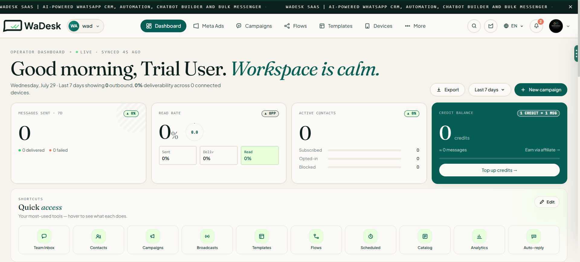 WaDesk SaaS | AI-Powered WhatsApp CRM, Automation, Chatbot Builder and Bulk Messenger screenshot 1 of 4